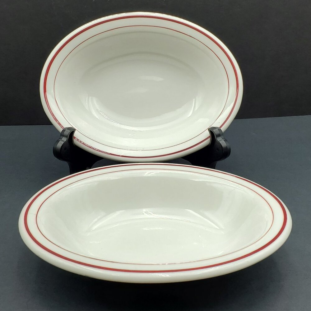 Wellsville China Oval Vegetable Serving Bowls Restaurant Ware Burgundy Bands